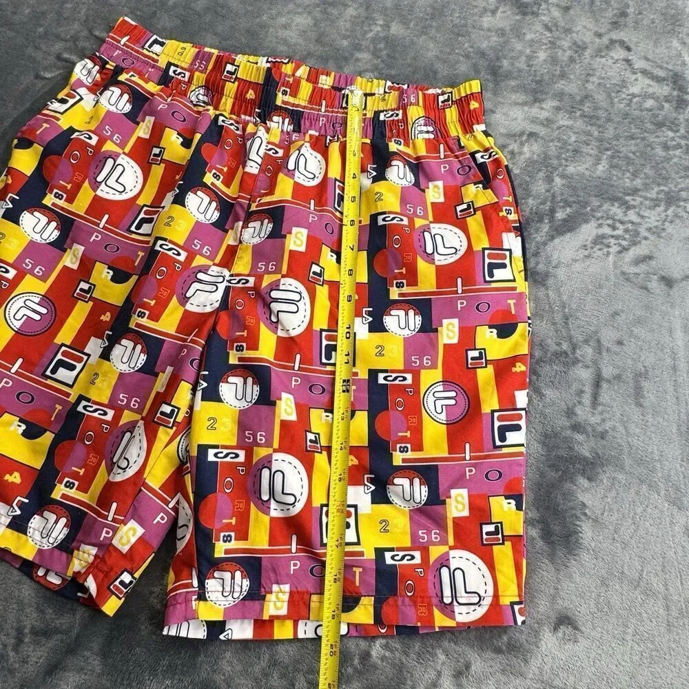 Vintage FILA Sz L Vibrant Geometric All Over Logo SPORT Shorts Swimming Trunks